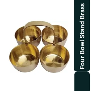 Aagam Stuti Pure Brass Puja Roli Chawal Elaichi Mishri Four Bowl Stand