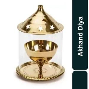 Aagam Stuti Pure Brass Akhand Jot Diya With Glass Cover