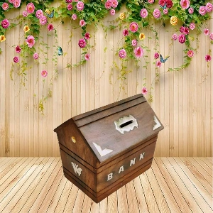 Aagam Crafts Handmade Hut Shape Wooden Money Box With Lock Piggy Bank