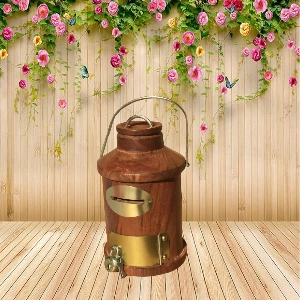Aagam Crafts Handmade Milk Can Shape Wooden Money Box With Lock Piggy Bank