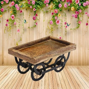 Aagam Crafts Wooden Serving Tray Redaa Desi Look of Thela with Four Wheels 12*8
