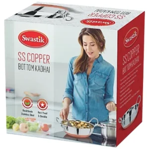Swastik Stainless Steel Copper Bottom Kadhai, 1.2 Liters