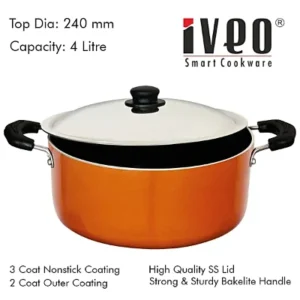 Iveo Aluminium Casserole - Non Stick Coated, 28 cm, Stainless Steel Lid, 4 L