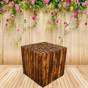 Aagam Crafts Wooden Handmade Antique Stool for Living Room Table