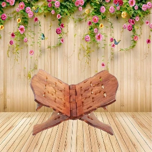 Aagam Crafts Wooden Hand Carved Holy Book Stand for Gita for Reading /Bhagavad Gita, Quran, Bible